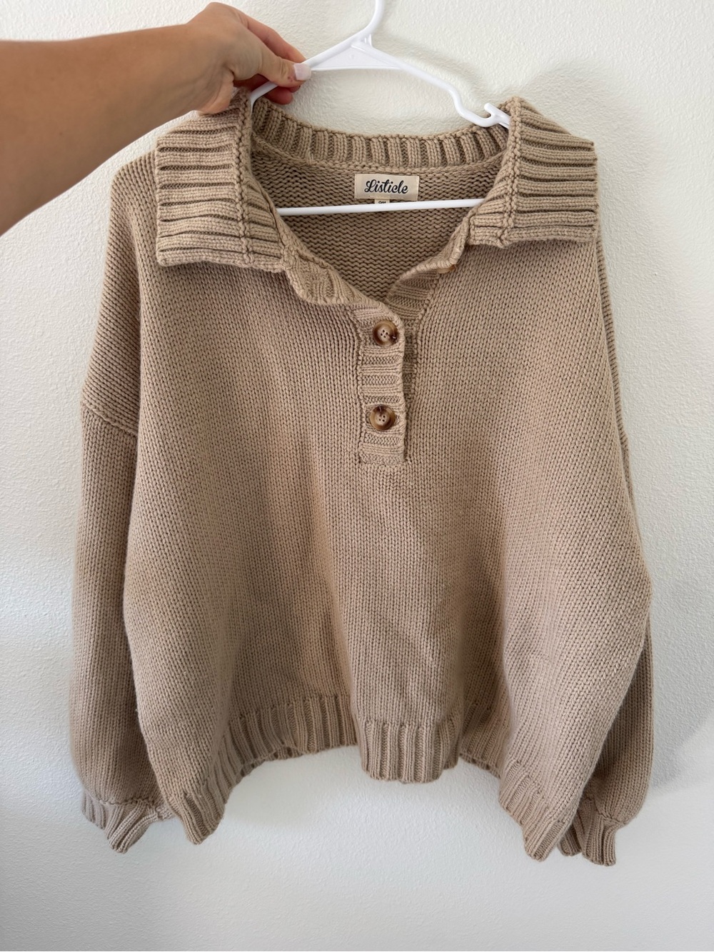 Breath of youth Taupe Knit Collared Button Pullover